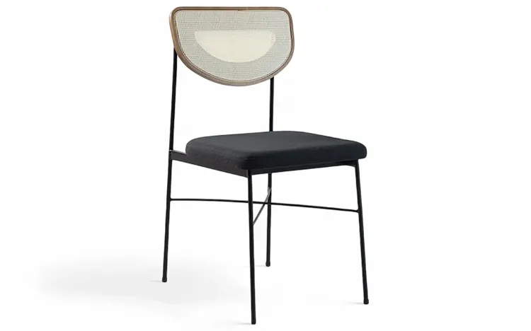 CADEIRA PARA SALA DE JANTAR COM PALHINHA E METAL CHLOE VERNIZ AMÊNDOA E TEC. PRETO 44X57X87 CM