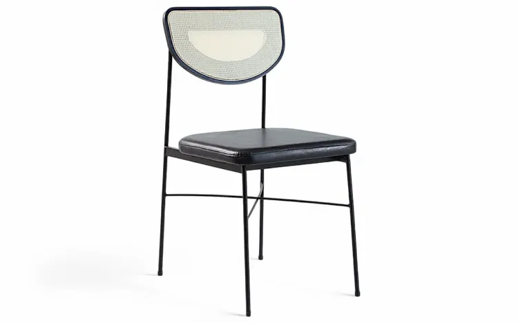 CADEIRA DE METAL PARA SALA DE JANTAR CHLOE LACA PRETO E TEC. COURO SINTÉTICO PRETO 44X57X87 CM