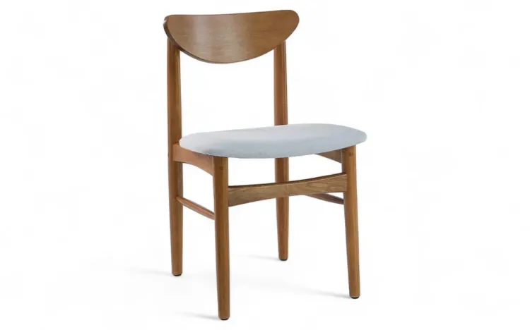 CADEIRA ESTOFADA PARA SALA DE JANTAR ALICE VERNIZ AMÊNDOA E TEC.915 CINZA CLARO 52X49X80CM