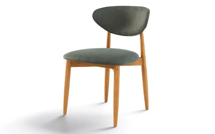 CADEIRA DE JANTAR TORNEADA ESTOFADA ISIS VERNIZ AMÊNDOA E TEC. OLIVA 53X59X82CM