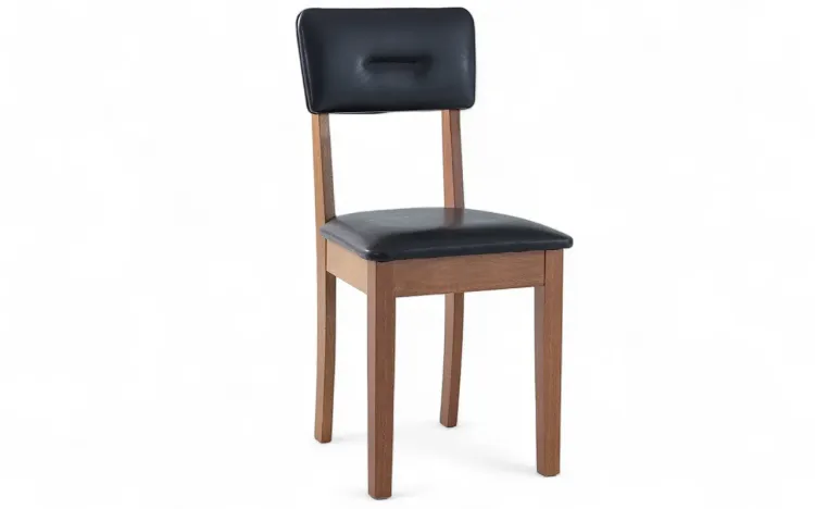 CADEIRA PARA MESA DE JANTAR CIMA VERNIZ AMÊNDOA E TEC.SQ13 COURO SINTÉTICO PRETO 43X47X86,5 CM