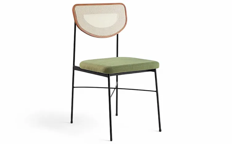 CADEIRA DE METAL ESTOFADA PARA SALA DE JANTAR CHLOE VERNIZ JATOBÁ E TEC. VERDE MUSGO 44X57X87 CM