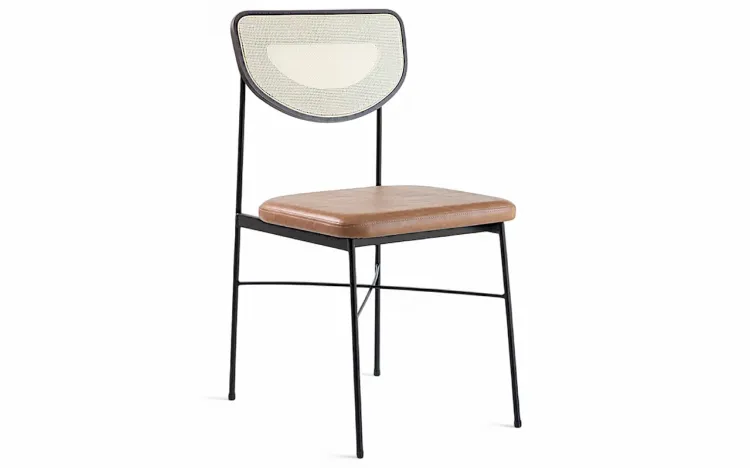 CADEIRA DE PALHINHA E METAL CHLOE VERNIZ CAPUCCINO E TEC. COURO SINTÉTICO CARAMELO 44X57X87 CM
