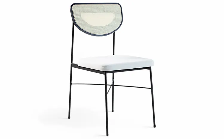 CADEIRA PARA SALA DE JANTAR COM PALHINHA E METAL CHLOE LACA PRETO E TEC. OFF WHITE 44X57X87 CM