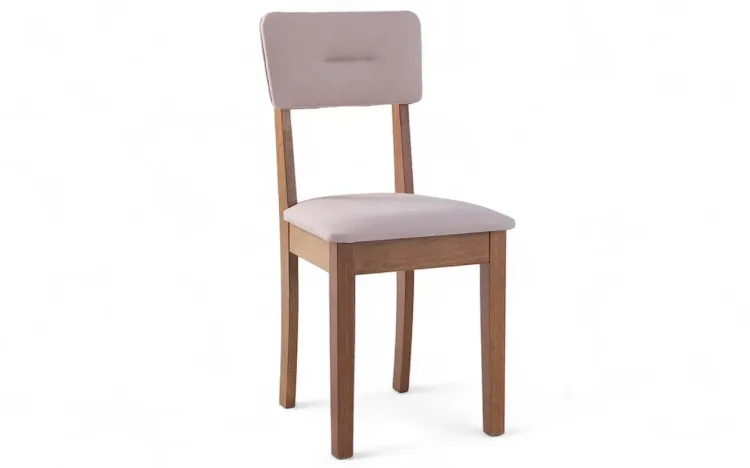CADEIRA DE MADEIRA ESTOFADA CIMA VERNIZ AMÊNDOA E TEC.315 ROSA 43X47X86,5 CM