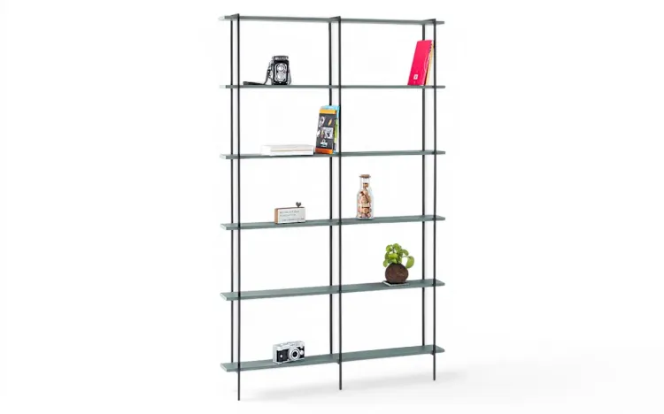 ESTANTE PARA ESCRIT&Oacute;RIO ESTILO INDUSTRIAL 6 PRATELEIRAS DE METAL CROSBY MDF VERDE ESCURO 110x14x180CM