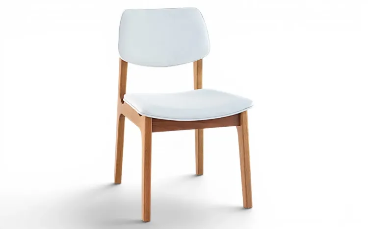 CADEIRA DE JANTAR ESTOFADA DE MADEIRA ALVA VERNIZ AM&Ecirc;NDOA TEC. ALGOD&Atilde;O OFF WHITE 46x56,5x85,5 CM
