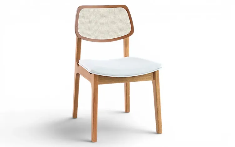 CADEIRA PARA MESA DE JANTAR ESTOFADA COM PALHINHA ALVA VERNIZ AM&Ecirc;NDOA TEC. ALGOD&Atilde;O OFF WHITE 49,5x55x83 CM