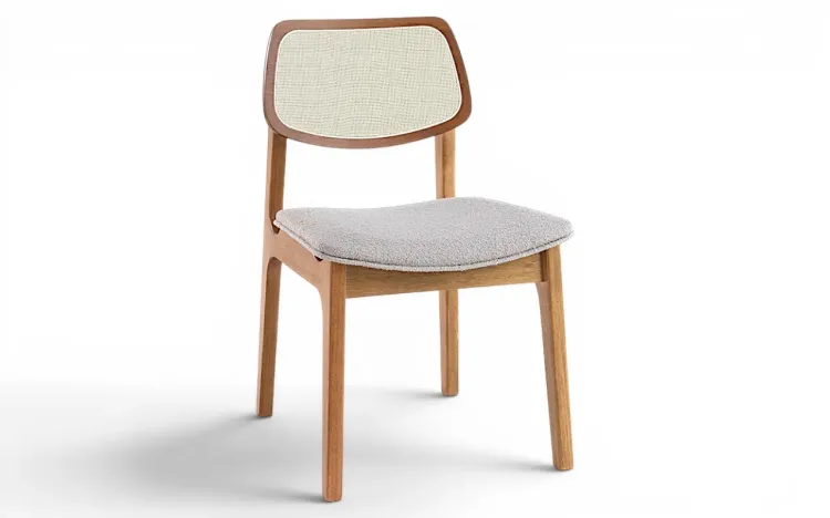 CADEIRA COM PALHINHA PARA SALA DE JANTAR ALVA VERNIZ AM&Ecirc;NDOA TEC. BOUCLE BEGE 49,5x55x83 CM