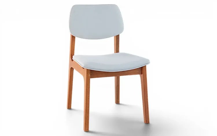CADEIRA ESTOFADA PARA SALA DE JANTAR ALVA VERNIZ JATOBÁ E COURO SINTÉTICO OFF WHITE 46x56,5x85,5 CM