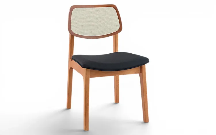 CADEIRA PARA MESA DE JANTAR ESTOFADA COM PALHINHA ALVA VERNIZ JATOB&Aacute; TEC. ALGOD&Atilde;O PRETO 49,5x55x83 CM