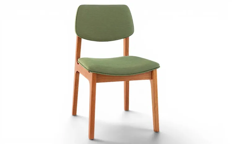 CADEIRA ESTOFADA DE MESA DE JANTAR ALVA VERNIZ JATOBÁ TEC. VERDE MUSGO 46x56,5x85,5 CM