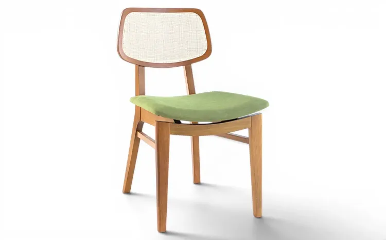 CADEIRA DE MADEIRA MACI&Ccedil;A COM PALHINHA NO ENCOSTO SPARTA VERNIZ AMENDOA TEC. ALGOD&Atilde;O VERDE MUSGO 46x56,5x85,5 CM