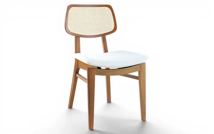 CADEIRA ESTOFADA COM PALHINHA NO ENCOSTO SPARTA VERNIZ AMENDOA TEC. ALGOD&Atilde;O OFF WHITE 46x56,5x85,5 CM