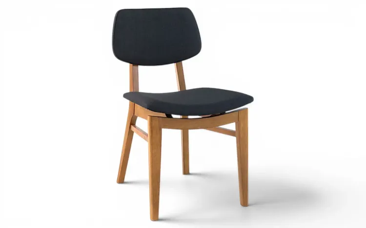 CADEIRA DE MADEIRA PARA MESA JANTAR SPARTA VERNIZ AMENDOA E TEC. ALGODÃO PRETO 46x56,5x85,5 CM