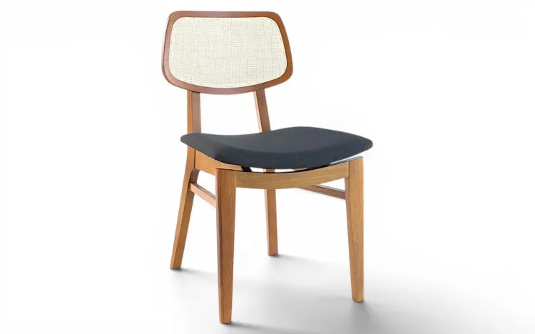 CADEIRA PARA SALA DE JANTAR MADEIRA PALHINHA SPARTA VERNIZ AMENDOA TEC. CORINO PRETO 46x56,5x85,5 CM