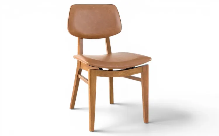 CADEIRA PARA MESA JANTAR DE MADEIRA STOFADA VERNIZ AMENDOA E COURO SINTÉTICO CARAMELO SPARTA TEC.029 46x56,5x85,5 CM