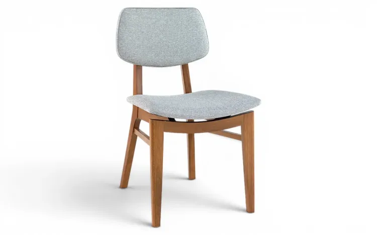 CADEIRA PARA MESA DE JANTAR EM MADEIRA ESTOFADA SPARTA VERNIZ AMENDOA E TEC. MESCLA 46x56,5x85,5 CM