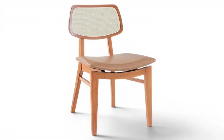 CADEIRA PARA MESA DE JANTAR ESTOFADA COM PALHINHA SPARTA VERNIZ JATOB&Aacute; TEC. COURO ECOL&Oacute;GICO CARAMELO 46x56,5x85,5 CM