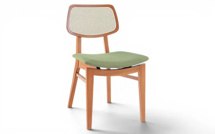 CADEIRA DE JANTAR ESTOFADA COM PALHINHA SPARTA VERNIZ JATOBÁ TEC. ALGODÃO VERDE MUSGO 46x56,5x85,5 CM