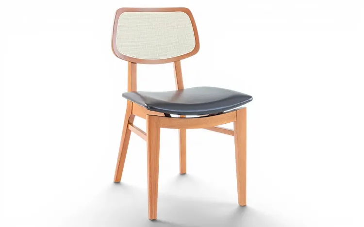 CADEIRA DE MADEIRA COM PALHINHA NO ENCOSTO SPARTA VERNIZ JATOB&Aacute; TEC. COURO SINT&Eacute;TICO PRETO 46x56,5x85,5 CM