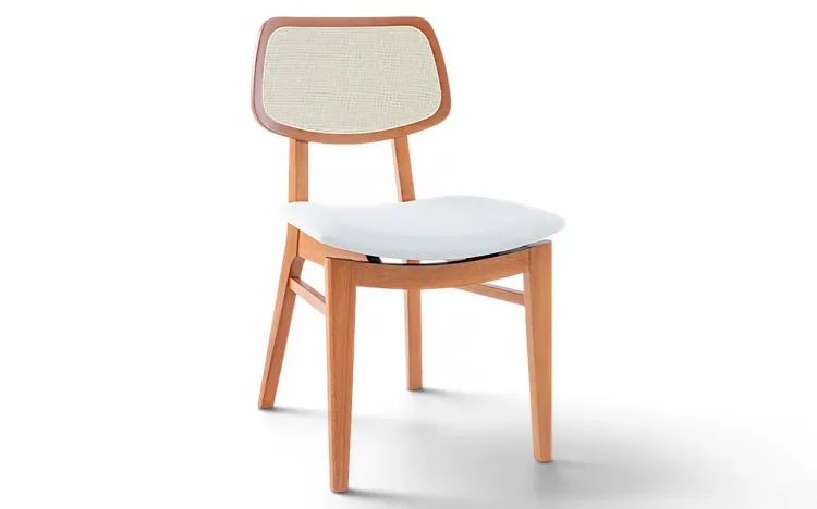 CADEIRA DE MADEIRA COM PALHINHA ESTOFADA SPARTA VERNIZ JATOBÁ TEC. ALGODÃO OFF WHITE 46x56,5x85,5 CM