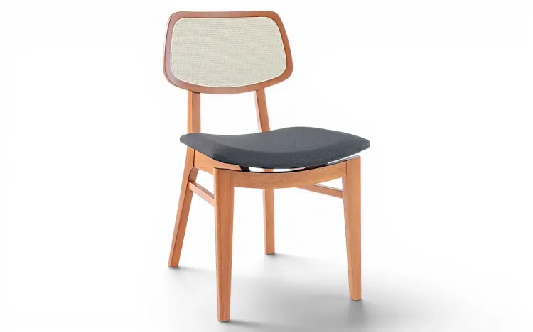 CADEIRA DE JANTAR ESTOFADA COM PALHINHA SPARTA VERNIZ JATOB&Aacute; TEC. ALGOD&Atilde;O PRETO 46x56,5x85,5 CM