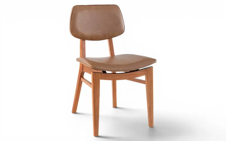 CADEIRA DE JANTAR EM MADEIRA MACIÇA ESTOFADA VERNIZ JATOBÁ E COURO ECOLÓGICO CARAMELO SPARTA TEC.029 46x56,5x85,5 CM