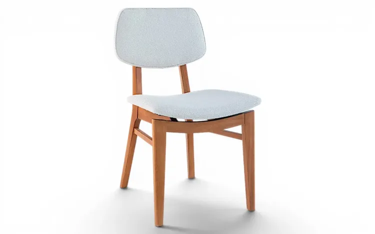 CADEIRA DE MADEIRA PARA MESA DE JANTAR ESTOFADA SPARTA VERNIZ JATOBÁ TEC. BOUCLE OFF WHITE  46x56,5x85,5 CM