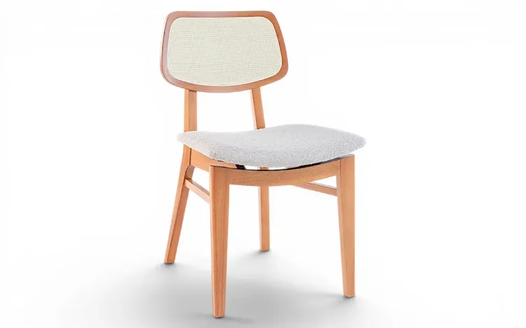 CADEIRA COM PALHINHA PARA SALA DE JANTAR SPARTA VERNIZ JATOB&Aacute; TEC. BOUCLE BEGE 46x56,5x85,5 CM