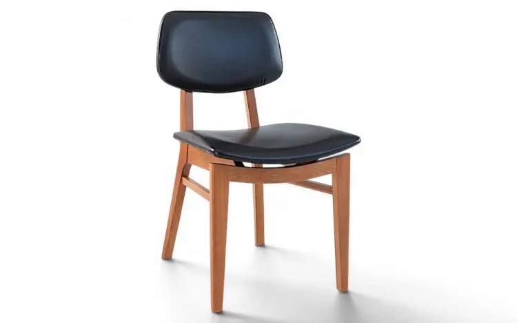 CADEIRA PARA MESA DE JANTAR ESTOFADA SPARTA VERNIZ JATOB&Aacute;  COURO SINT&Eacute;TICO PRETO 46x56,5x85,5 CM