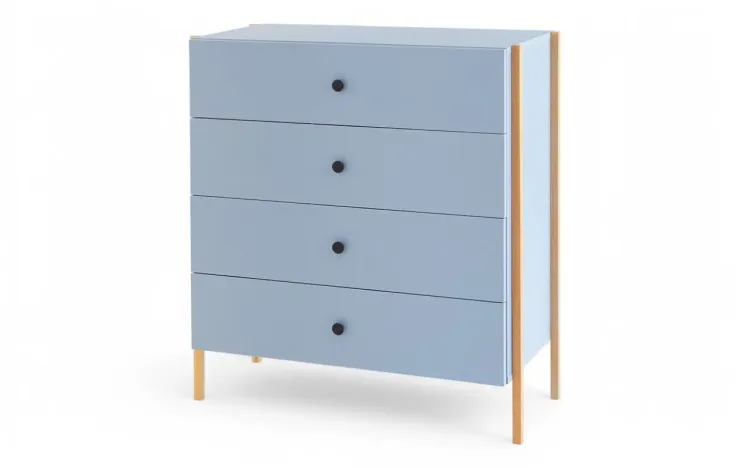 CÔMODA GAVETEIRO PARA QUARTO 4 GAVETAS PÉS DE MADEIRA NASH AZUL SERENO 84x41,5x94 CM