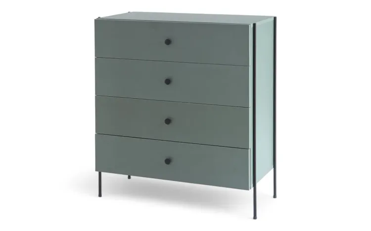 CÔMODA GAVETEIRO 4 GAV TRAY COM PÉS DE METAL TRAY VERDE ESCURO 82X41,5X94 CM