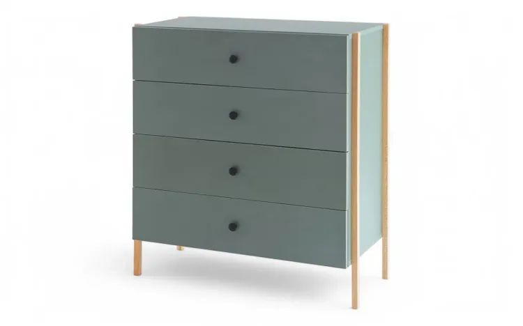 CÔMODA DE QUARTO 4 GAVETAS COM PÉS DE MADEIRA NASH VERDE ESCURO 84x41,5x94 CM