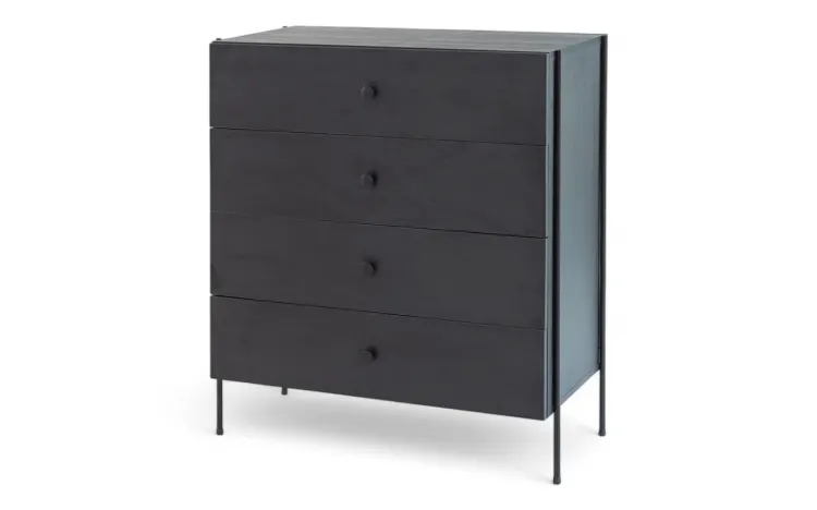 CÔMODA PRETA PARA QUARTO 4 GAVETAS E PÉS DE METAL TRAY 82X41,5X94 CM