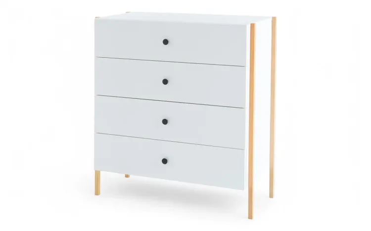 CÔMODA BRANCA 4 GAVETAS E PÉS DE MADEIRA NASH 84x41,5x94 CM
