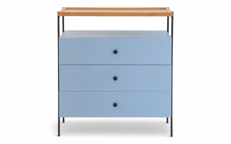 CÔMODA PARA QUARTO 3 GAVETAS COM BANDEJA TRAY AZUL SERENO 82X41,5X94 CM