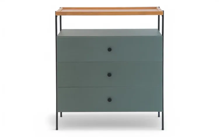 CÔMODA PARA QUARTO CASAL 3 GAVETAS E BANDEJA DE MADEIRA TRAY VERDE ESCURO 82X41,5X94 CM