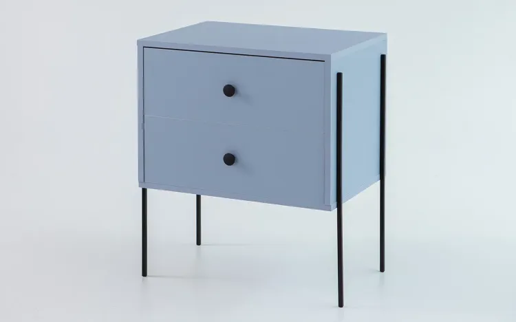 MESA DE CABECEIRA COM GAVETA NASH MDF AZUL SERENO E PÉS METAL 52X37X60 CM