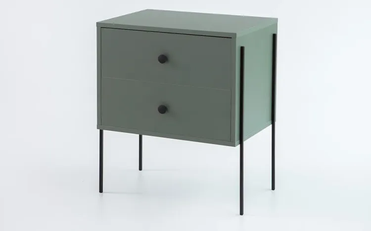 MESINHA LATERAL PARA QUARTO 2 GAVETAS NASH MDF VERDE ESCURO E PÉS METAL 52X37X60 CM