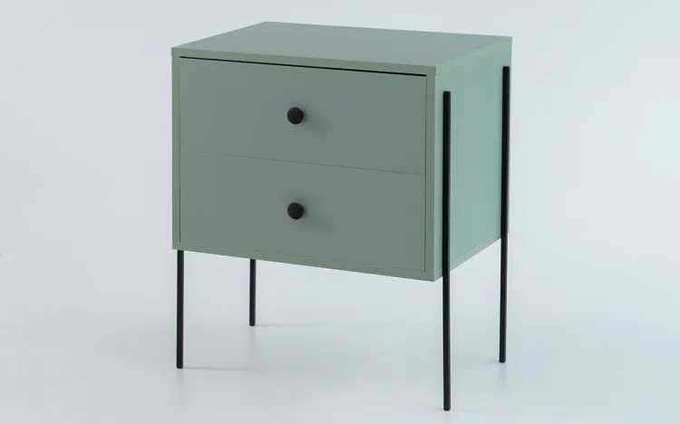 MESINHA DE APOIO LATERAL 2 GAVETAS NASH MDF VERDE CLARO E PÉS METAL 52X37X60 CM