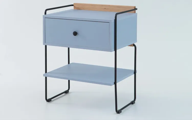 MESA DE CABECEIRA PARA QUARTO BEND MDF AZUL SERENO PÉS METAL 52,5X37X64,5 CM