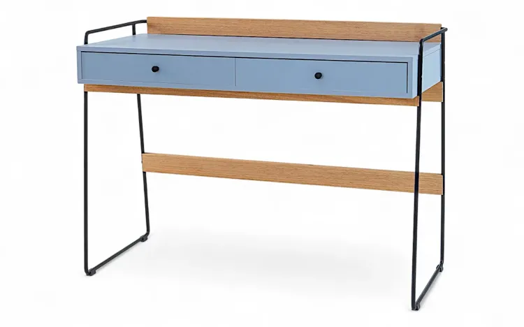 ESCRIVANINHA PARA QUARTO COM 2 GAVETAS E PÉS DE METAL BEND AZUL SERENO 112,5x50x83CM