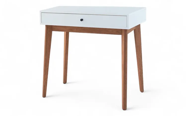 MESA PARA COMPUTADOR BRANCA COM GAVETA E PÉS DE MADEIRA LILA 80x50x77CM