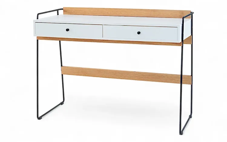 MESA PARA COMPUTADOR BRANCA COM DUAS GAVETAS E PÉS DE METAL BEND 112,5x50x83CM
