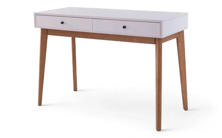 MESA COMPUTADOR 2 GAVETAS PÉS DE MADEIRA LILA ROSA MILKSHAKE 110x50x77CM