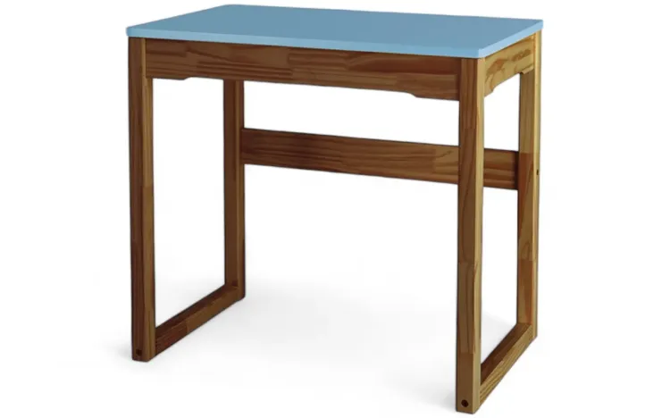 MESA COMPUTADOR DE MADEIRA OLGA ACABAMENTO VERNIZ CAPUCCINO E TAMPO AZUL BEBÊ 81X51,3X75 CM
