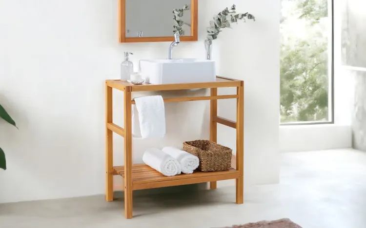 GABINETE DE MADEIRA MACIÇA PARA BANHEIRO COM PRATELEIRA KERB VERNIZ  JATOBÁ 75X40X77CM