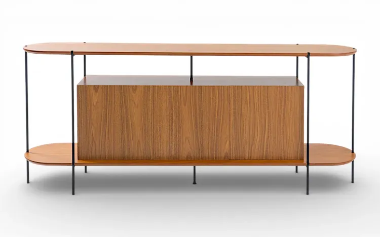 APARADOR BUFFET CONTEMPOR&Acirc;NEO 3 PORTAS EM MDF FREIJ&Oacute; TAMPO EM MADEIRA TAUARI E P&Eacute;S DE METAL MOOB 180X35X75,5 CM