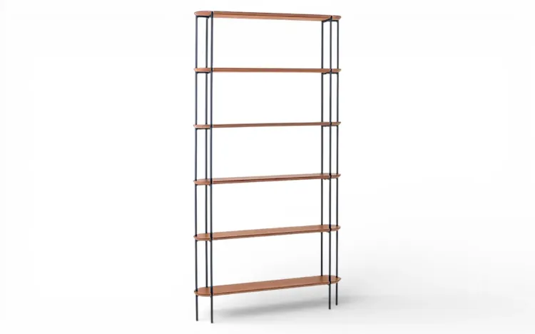 ESTANTE ALTA DE PAREDE MODERNA 6 PRATELEIRAS MADEIRA TAUARI E ESTRUTURA METÁLICA PRETA MOOB  90X180X15,5CM